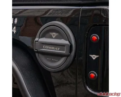 Combat Off Road Fuel Door Black Satin Finish Laser Etched Logo Jeep Wrangler 2018-2023 - 25-1070