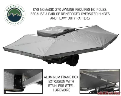 Overland Vehicle System Nomadic Awning 270 Dark Gray Cover w/ Black Transit Cover Passenger Side & Brackets - 19529907