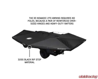 Overland Vehicle System  XD Nomadic 270 Awning with Lights & Black Out Passenger Side Grey Hex No Brackets No Hardware - 18179929