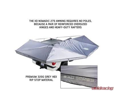 Overland Vehicle System Driver Side XD Nomadic 270 Awning with Lights, Black Out Grey Hex, Black Trim - 19690021
