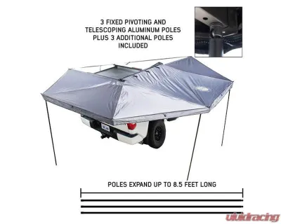 Overland Vehicle System Driver Side XD Nomadic 270 Awning with Lights, Black Out Grey Hex, Black Trim - 19690021
