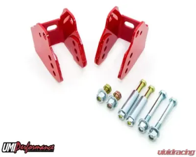 UMI Performance Rear Lower Control Arm Relocation Brackets Bolt In Red GM G-Body 1970-1981 - 3018-R