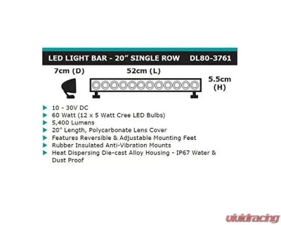 Dobinsons 4X4 20" Single Row 5400 Lumens 60 Watts Led Light Bar - DL80-3761