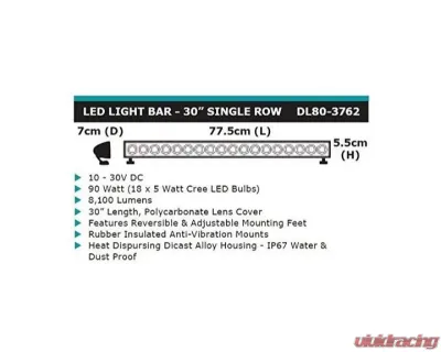 Dobinsons 4X4 30" Single Row 8100 Lumens 90 Watts Led Light Bar - DL80-3762