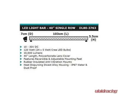 Dobinsons 4X4 40" Single Row 10800 Lumens 120 Watts Led Light Bar - DL80-3763