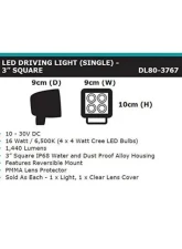 Dobinsons 4X4 16 Watt 1440 Lumens 3" Square Cube Single Led Driving Light (Each)                                     - DL80-3767 - Image 2