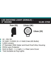 Dobinsons 4X4 12 Watt 1000 Lumens 4" Round Single Led Driving Light (Each)                                     - DL80-3768 - Image 2