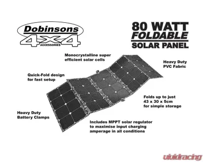 Dobinsons 4X4 80 Watt Folding Solar Panel Kit with MPPT Charging Module - EA80-3842K