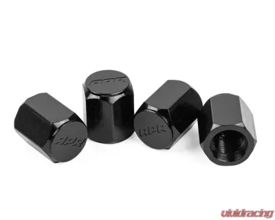 APR Valve Stem Caps Set of 4, Black Aluminum with Engraved Logo for Audi & Volkswagen - MS100197