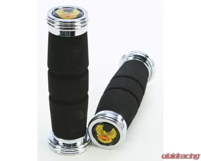 EMGO 7/8"X5.5" Roadhawk Grips Black w/ Chrome End Cap - 42-40600