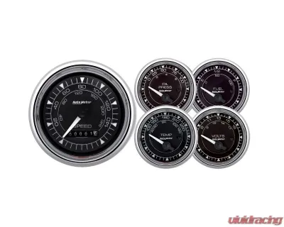 AutoMeter Chrono 3-3/8" & 2-1/16" Gauge Kit (5pc) With Electric Speedometer Chrome - 9708