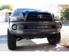 Cali Raised LED 32 Inch Lower Bumper Hidden LED Light Bar Brackets Kit 5D Optic 32 inch OSRAM LED Bar Spot Beam Bumper Light Bar Blue Backlight Small Toyota Tacoma 2005-2015