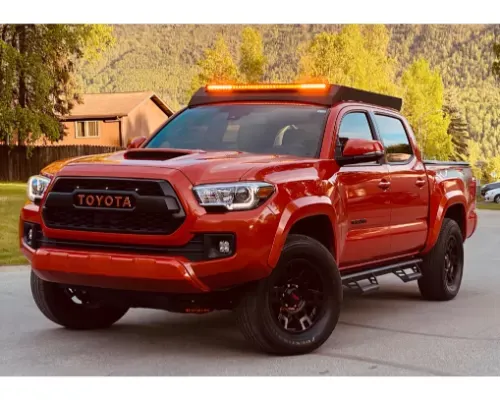 Cali Raised LED Economy Roof Rack Rack and 42 in Single Row Amber Light Bar LED Light Bar Blue Small Toyota Tacoma 2005-2021 - CR2767
