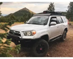 Cali Raised LED Economy Roof Rack Rack and 42 in Single Row White LED Light Bar Small Style OEM Style LED Light Bar Switch Toyota 4Runner 2010-2021