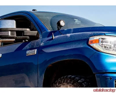 Cali Raised LED 3.5 inch Round Cannon Pod & Low Profile Ditch Light Brackets Kit w/ Tall Blue Backlight Ditch Lights Switch Toyota Tundra 2014-2021 - CR2902