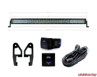 Cali Raised LED Premium Roof Rack Front Light Bar Kit - 42 Inch White Dual Row COMBO Beam w/ Square OEM Switch - CR4108