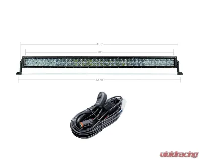 Cali Raised LED Premium Roof Rack Front Light Bar Kit - 42 Inch White Dual Row COMBO Beam w/ Square OEM Switch - CR4108