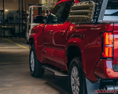 Cali Raised LED Step Edition Rock Slider Double Cab | Long Bed w/ Kick Out | Yes (Powder Coat) | Raw Steel Toyota Tacoma 2024+ - CR4093