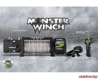 Ironman 4x4 MONSTER WINCH 12000LBS 12v Electric (Synthetic Rope) - WWB12000SR