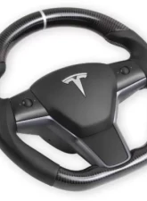 REKUDO Carbon Fiber w/ Leather Grips Steering Wheel Tesla Model 3 | Model Y 2017-2021                                     - RK950-01 - Image 3