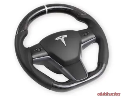 REKUDO Carbon Fiber w/ Leather Grips Steering Wheel Tesla Model 3 | Model Y 2017-2021 - RK950-01