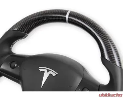 REKUDO Carbon Fiber w/ Leather Grips Steering Wheel Tesla Model 3 | Model Y 2017-2021 - RK950-01