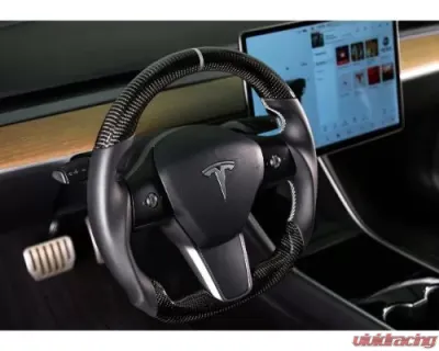 REKUDO Carbon Fiber w/ Leather Grips Steering Wheel Tesla Model 3 | Model Y 2017-2021 - RK950-01