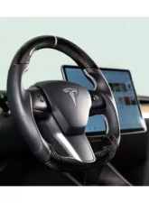 REKUDO Carbon Fiber w/ Leather Grips Steering Wheel Tesla Model 3 | Model Y 2017-2021                                     - RK950-01 - Image 7