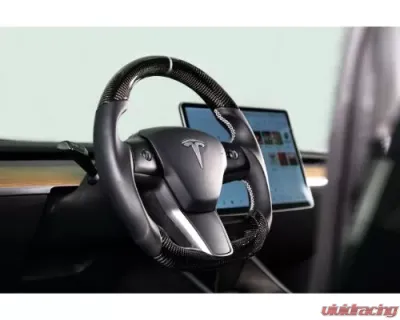 REKUDO Carbon Fiber w/ Leather Grips Steering Wheel Tesla Model 3 | Model Y 2017-2021 - RK950-01
