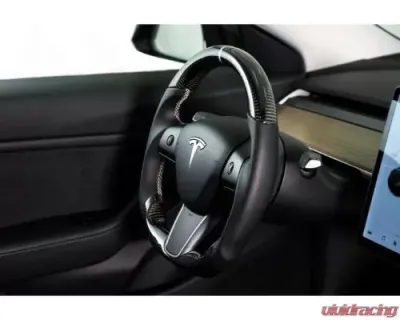 REKUDO Carbon Fiber w/ Leather Grips Steering Wheel Tesla Model 3 | Model Y 2017-2021 - RK950-01