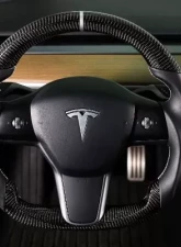 REKUDO Carbon Fiber w/ Leather Grips Steering Wheel Tesla Model 3 | Model Y 2017-2021                                     - RK950-01 - Image 9