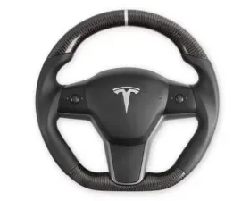 REKUDO Carbon Fiber w/ Leather Grips Steering Wheel Tesla Model 3 | Model Y 2017-2021
