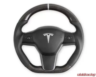 REKUDO Carbon Fiber w/ Leather Grips Steering Wheel Tesla Model 3 | Model Y 2017-2021 - RK950-01