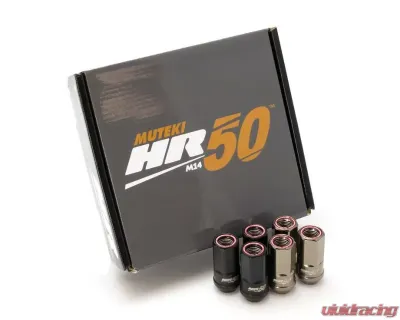 Muteki HR50 M14xP1.5 Titanium Chrome w/ Blue Ring Open End Lug Nut Kit - HR5007TU