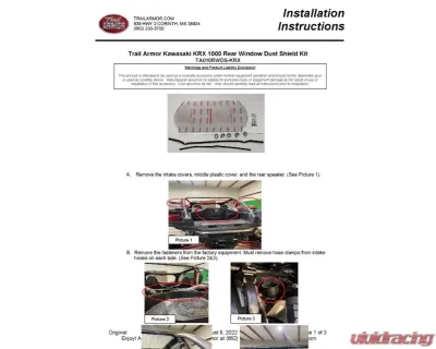 Trail Armor Rear Window Dust Shield Kit Kawasaki KRX 1000 2020-2025 - TA010RWDS-KRX