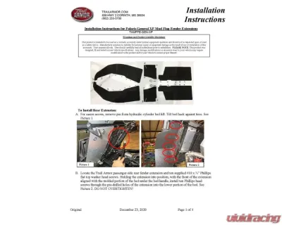 Trail Armor Mud Flap Fender Extensions Polaris General XP 1000 | XP 4 1000 (All Editions) 2020-2025 - TAMFFE-GENXP