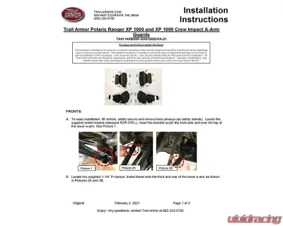 Trail Armor Factory Arched A-Arm Guards Polaris Ranger XP 1000 | Ranger XP 1000 Crew 2021-2025 - TA011ARMIMP-PR1000XPA-21