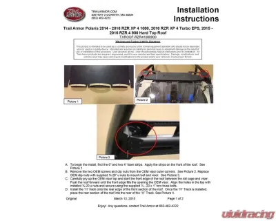 Trail Armor Hard Top Roof Polaris  RZR XP 4 1000 | XP 4 Turbo EPS|  4 900 | 4 1000 2014-2023 - TAROOF-RZR41000900