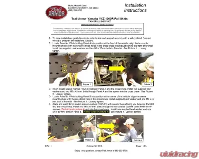 Trail Armor Full Skids with Integrated Center Yamaha YXZ 1000R 2016-2025 - TA012FULLSKID-YXZ centers