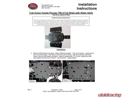 Trail Armor Deluxe Full Skids Honda Pioneer 700 | Pioneer 700 Deluxe 2014+ - TA012FULLSKID-HP700