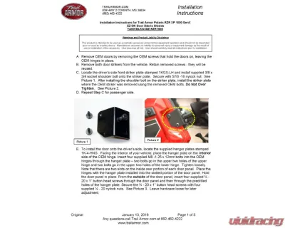 Trail Armor GENX Doors Polaris RZR 900 | 1000 2015-2020 - TA001BLKGXEZ-RZR90015