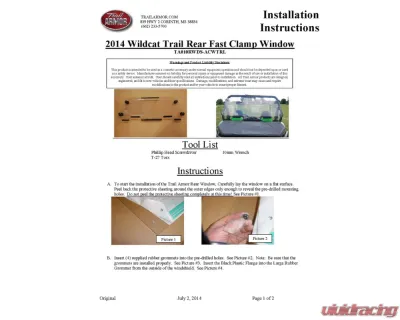 Trail Armor Rear Window Dust Seal Arctic Cat Wildcat Trail | Sport 2014-2017 - TA010RWDS-ACWTRL