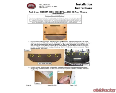 Trail Armor Rear Window Dust Shield Polaris RZR | RZR Trail 2015-2020 - TA010RWDS-RZR900S