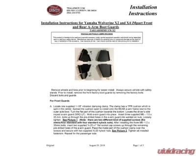 Trail Armor iMpact A-Arm Guards Yamaha Wolverine X2 | X4 850 2018-2024 - TA011ARMIMP-YWX2