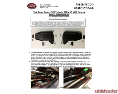 Trail Armor iMpact Front Arm Guards Set of 2 Polaris RZR XP 1000 | XP 4 1000 Turbo 2018-2022 - TA012ARMIMPFG-RZRTURBO-S