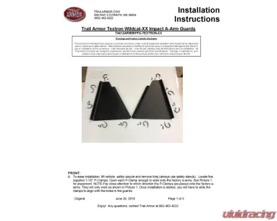 Trail Armor iMpact Front A-Arm Guards Textron | Tracker 2018-2022 - TA012ARMIMPFG-TEXTRON-XX