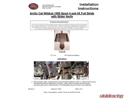 Trail Armor Full Skids w/ Center Arctic Cat Wildcat 4 2013-2018 - TA012FULLSKID-ACW4 centers