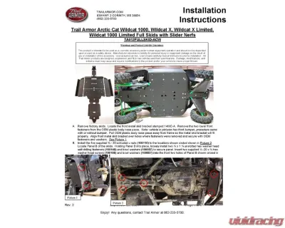 Trail Armor Full Skids w/ Center Arctic Cat Wildcat 1000 | X 2013-2018 - TA012FULLSKID-ACW centers