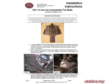 Trail Armor Full Skids w/ Center Can-Am Commander 800 | 1000 2010-2014 - TA012FULLSKID-CAC11 centers