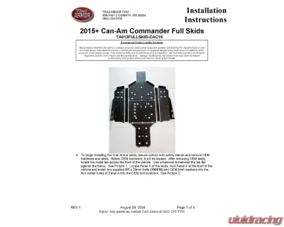 Trail Armor Full Skids w/ Center Can-Am Commander 800 | 1000 2015-2020 - TA012FULLSKID-CAC15 centers